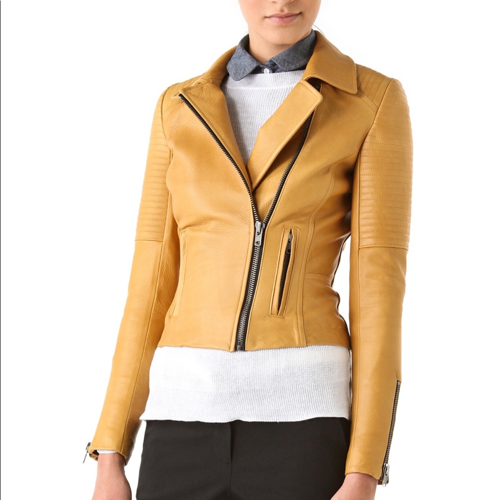 A.L.C. yellow leather moto jacket